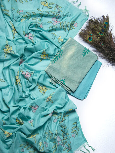 Turquoise chanderi suit