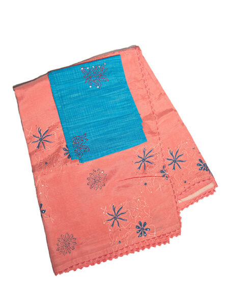 Peach pink with blue