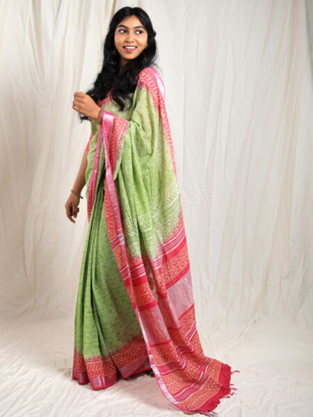 Green with pink linen cotton